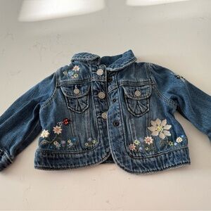 GAP Kids Blue Denim Jacket with Floral Embroidery